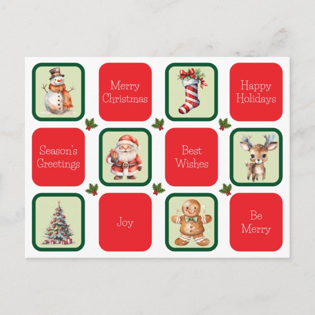 Cute Christmas and Holiday Wishes in Squares  Postcard (Front)