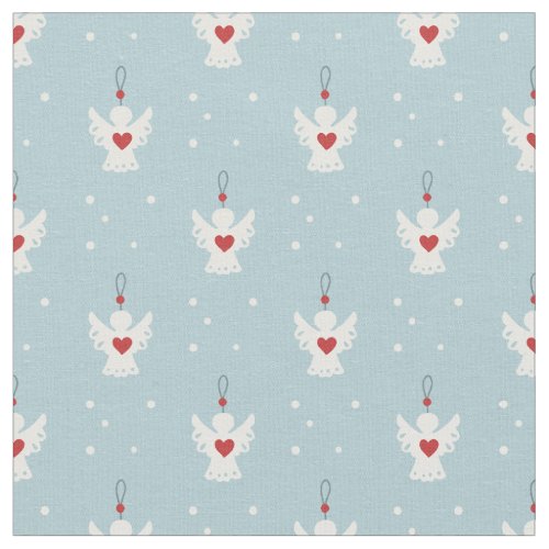 Cute Christmas Angel Red Love Heart Pastel Blue Fabric