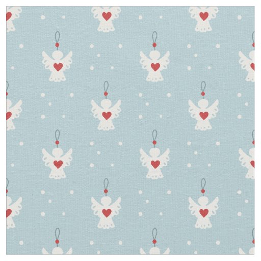Cute Christmas Angel Red Love Heart Pastel Blue Fabric