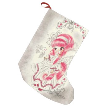 Cute Christmas Angel With Red Hair And Holly Small Christmas Stocking by ArtsyKidsy at Zazzle