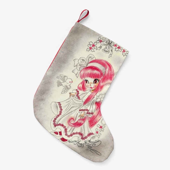 Cute Christmas Angel With Red Hair And Holly Small Christmas Stocking Zazzle Com