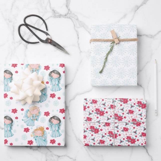 Cute Christmas Angels  Wrapping Paper Sheets (Front)