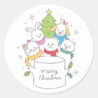 Cute Christmas Animal Friends | Christmas Holidays Classic Round Sticker