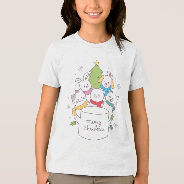 Cute Christmas Animal Friends | Christmas Holidays Tri-Blend Shirt (Front)