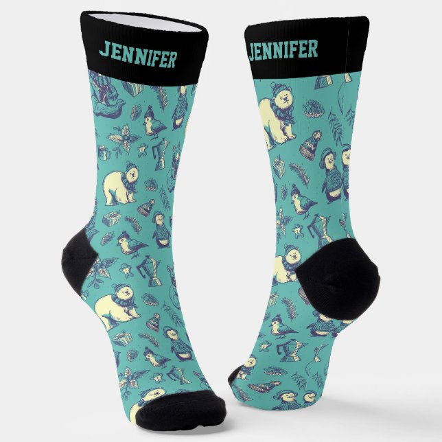 Cute Christmas Animal Pattern Penguin Polar Bear Socks (Angled)