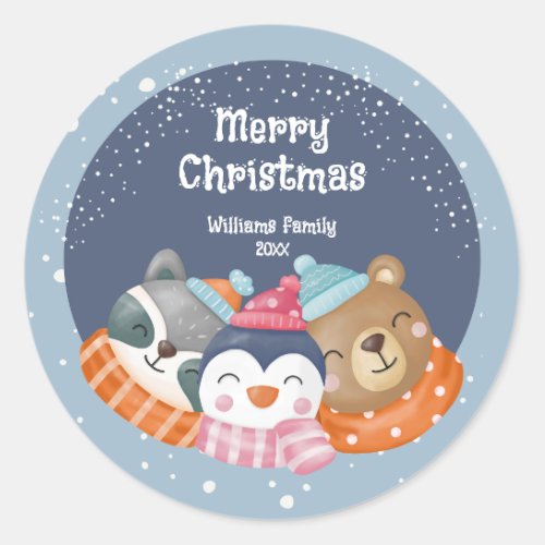 Cute Christmas Animals  Classic Round Sticker