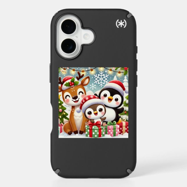 Cute Christmas Animals Design iPhone Case (Front)