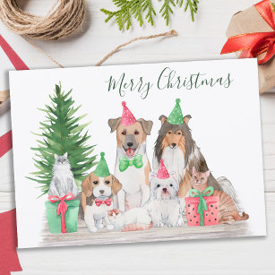 Cute Christmas Animals Dog Cat Puppy Kitten  Holiday Card