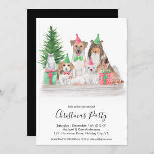 Cute Christmas Animals Dog Cat Puppy Kitten Party Invitation