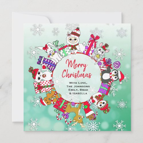 Cute Christmas Animals Festive Custom Card