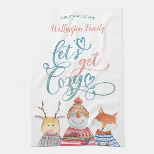 Cute Christmas animals Lets get cosy Kitchen Towel