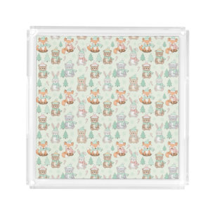 Cute Christmas Animals Seamless Pattern Acrylic Tray