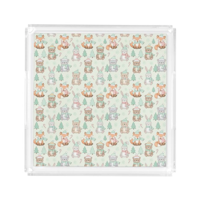 Cute Christmas Animals Seamless Pattern Acrylic Tray (Front)