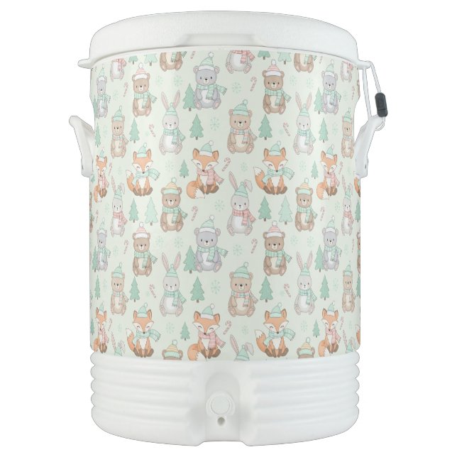 Cute Christmas Animals Seamless Pattern Beverage Cooler (Front)