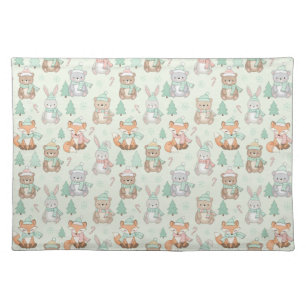 Cute Christmas Animals Seamless Pattern Cloth Placemat