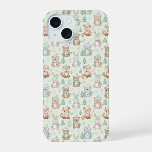 Cute Christmas Animals Seamless Pattern Iphone Case (Back)