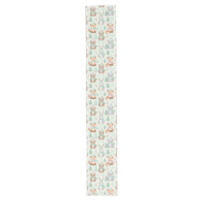 Cute Christmas Animals Seamless Pattern Long Table Runner (Front)