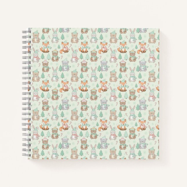 Cute Christmas Animals Seamless Pattern Notebook (Front)