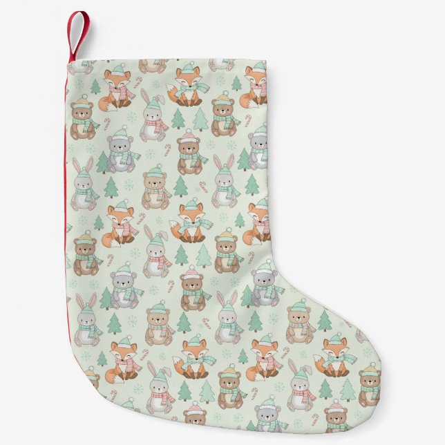 Cute Christmas Animals Seamless Pattern Small Christmas Stocking (Front)