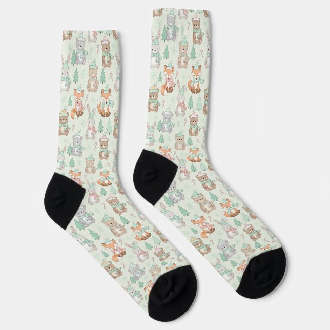 Cute Christmas Animals Seamless Pattern Socks (Right)