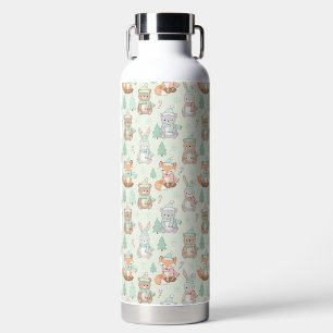 Cute Christmas Animals Seamless Pattern Water Bottle
