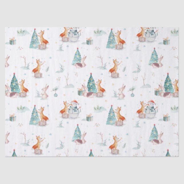 Cute Christmas animals winter pattern Tissue Paper (Front)