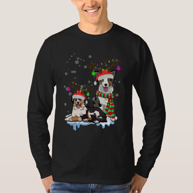 Cute Christmas Australian Shepherd Santa Hats Rein T-Shirt (Front)