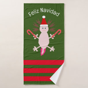 Cute Christmas Axolotl Custom Bath Towel