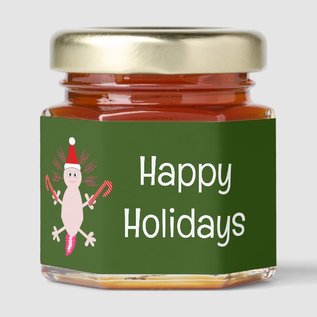 Cute Christmas Axolotl Custom Honey Jar Favors (Front)