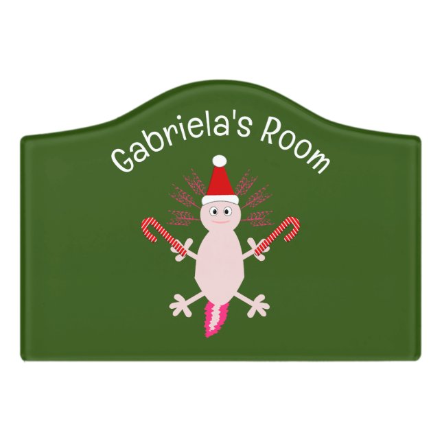 Cute Christmas Axolotl Custom Name Door Sign (Small Crest Front)