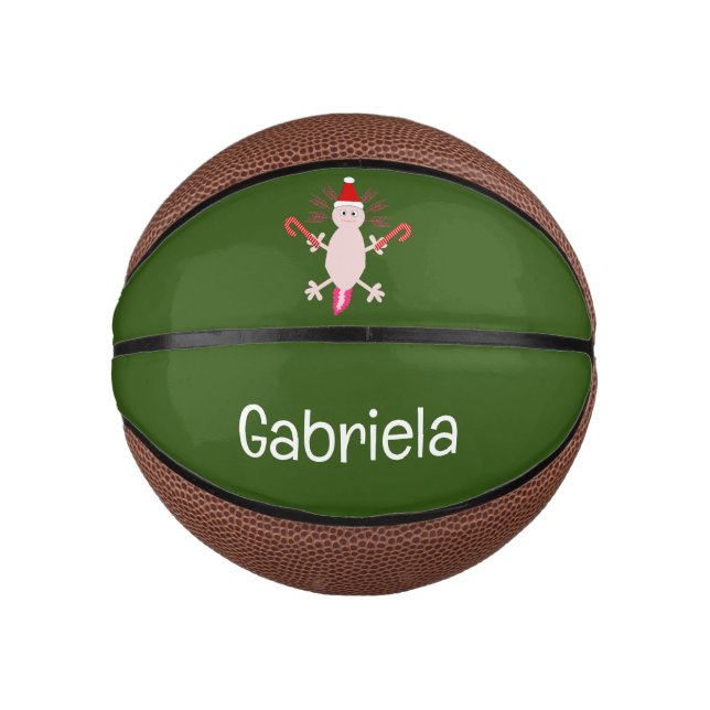 Cute Christmas Axolotl Custom Name Mini Basketball (Front)