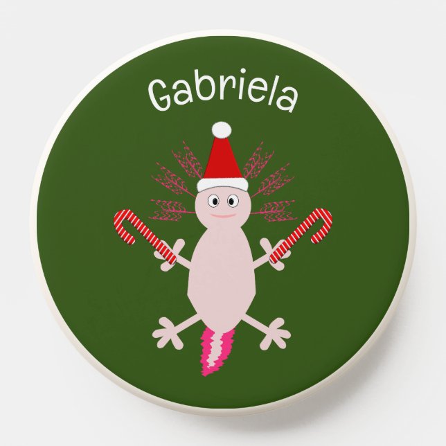 Cute Christmas Axolotl Custom Name PopSocket (Popsocket)