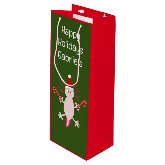 Cute Christmas Axolotl Custom Wine Gift Bag (Front Angled)