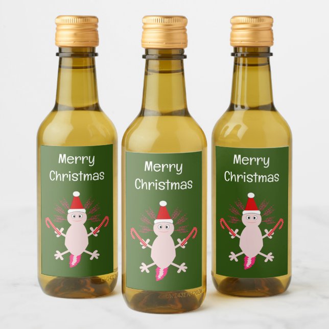Cute Christmas Axolotl Custom Wine Label (Bottles)