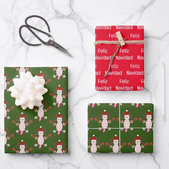 Cute Christmas Axolotl Custom Wrapping Paper Sheets (Front)
