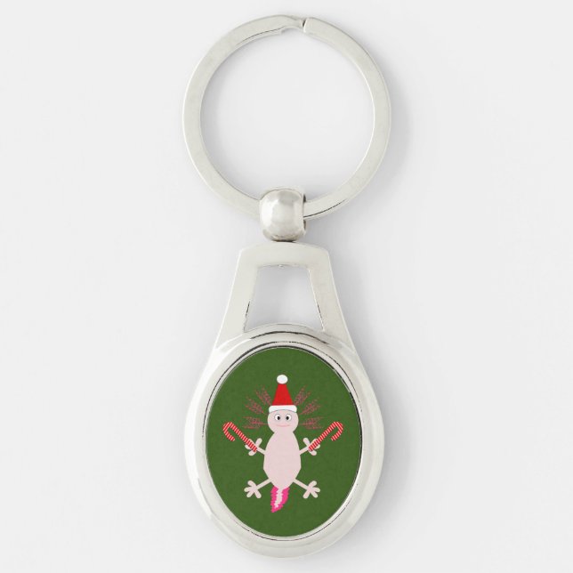 Cute Christmas Axolotl Keychain (Front)