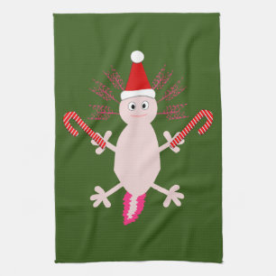 Cute Christmas Axolotl Kitchen Towel