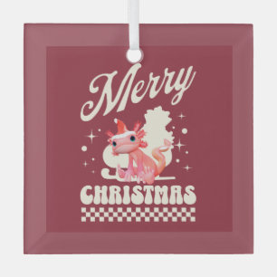 Cute Christmas Axolotl Merry Christmas Glass Ornament