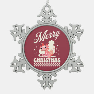 Cute Christmas Axolotl Merry Christmas Snowflake Pewter Christmas Ornament