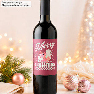 Cute Christmas Axolotl Merry Christmas Wine Label