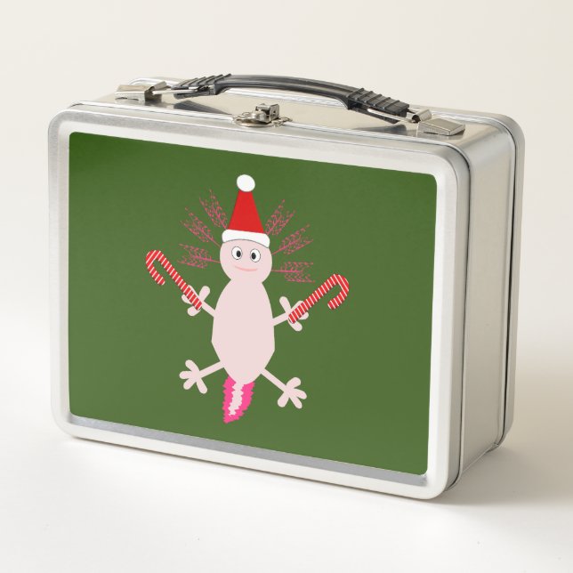 Cute Christmas Axolotl Metal Lunch Box (Front)