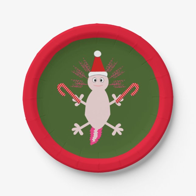 Cute Christmas Axolotl Paper Plates (Front)