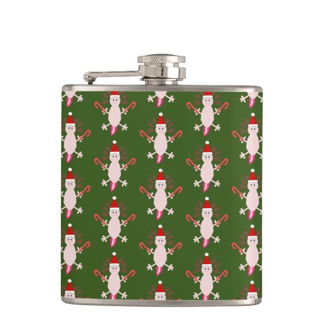 Cute Christmas Axolotl Patterned Flask (Front)