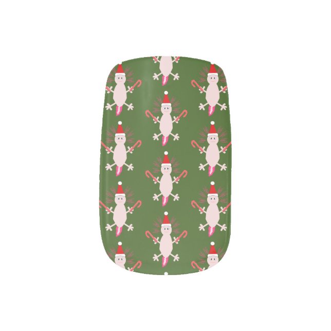 Cute Christmas Axolotl Patterned Minx Nail Art (Left Thumb)