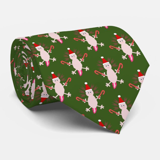Cute Christmas Axolotl Patterned Neck Tie (Rolled)