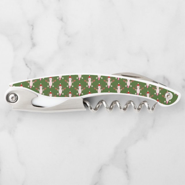Cute Christmas Axolotl Patterned Waiter's Corkscrew (Front)
