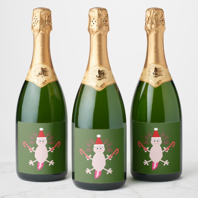 Cute Christmas Axolotl Sparkling Wine Label (Bottles)