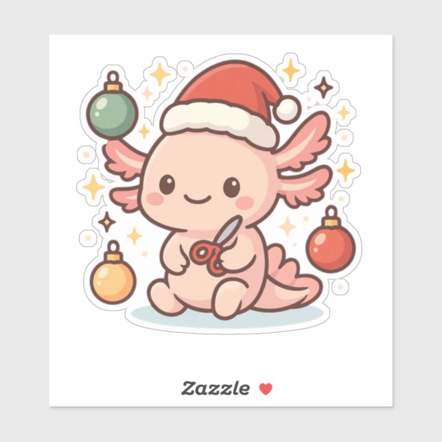 Cute Christmas Axolotl Sticker – Holiday Ornament  (Sheet)