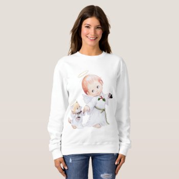 Cute Christmas Baby Angel And Cat Sweatshirt by santasgrotto at Zazzle