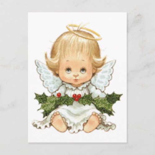 Cute Christmas Baby Angel and Holly Postcard